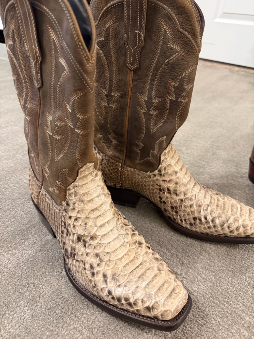 Tecovas Brown and White Leather Western Boots- Limited Edition The Barton - Picture 1 of 7